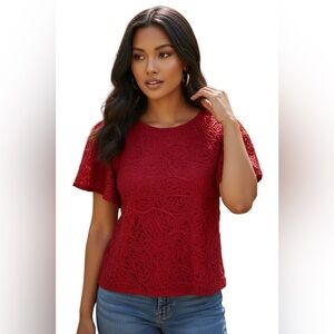 NEW Kate & Mallory Elegant Soutache Lace Short Sleeve Top Casual Size Large